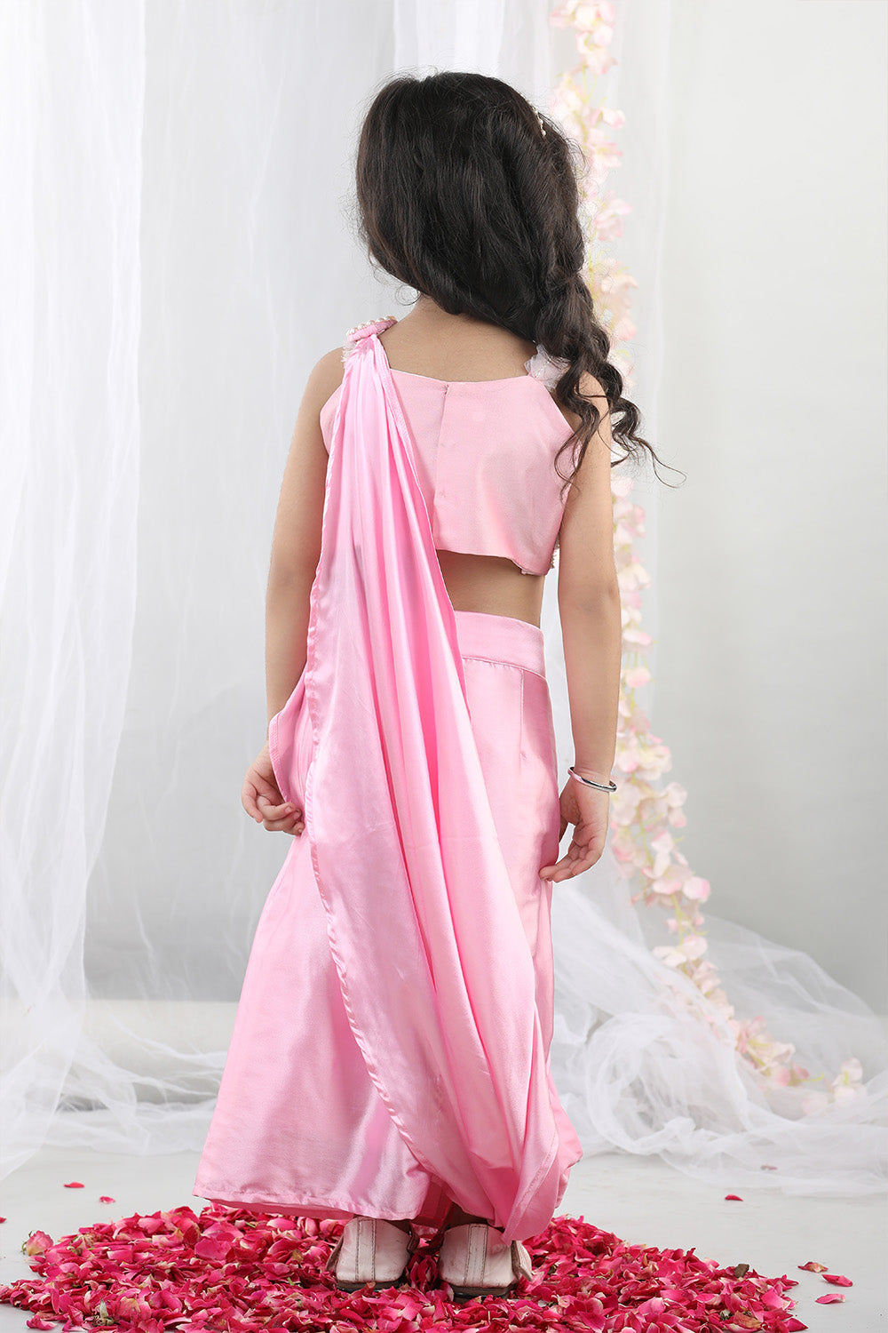 Pink Pearl Embroidered Top With Dhoti