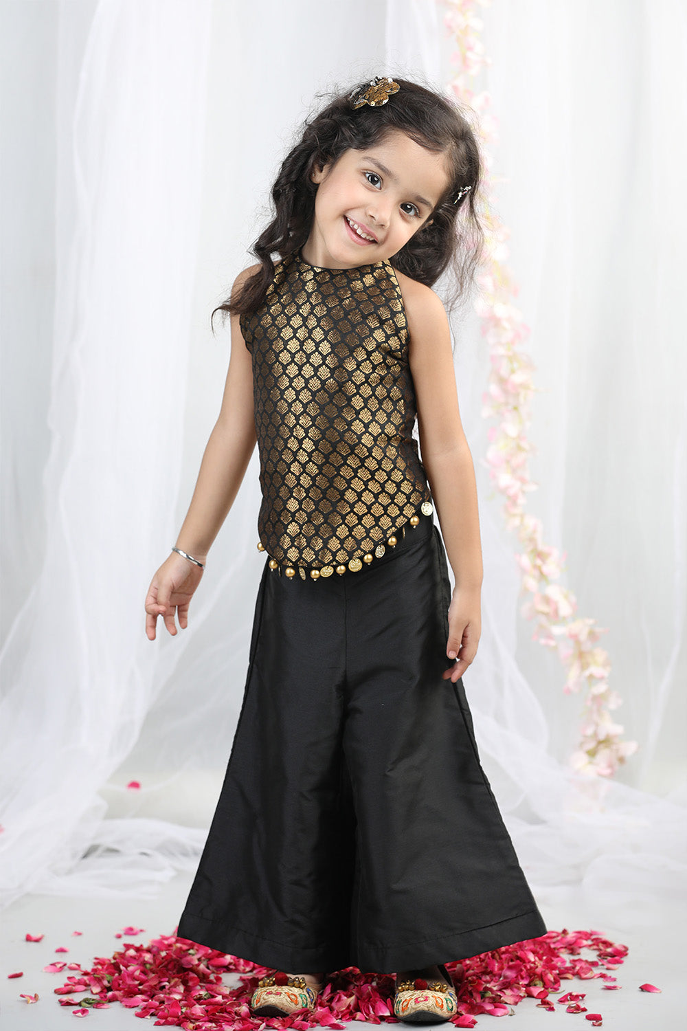Black Silk Top With Plazzo Pants