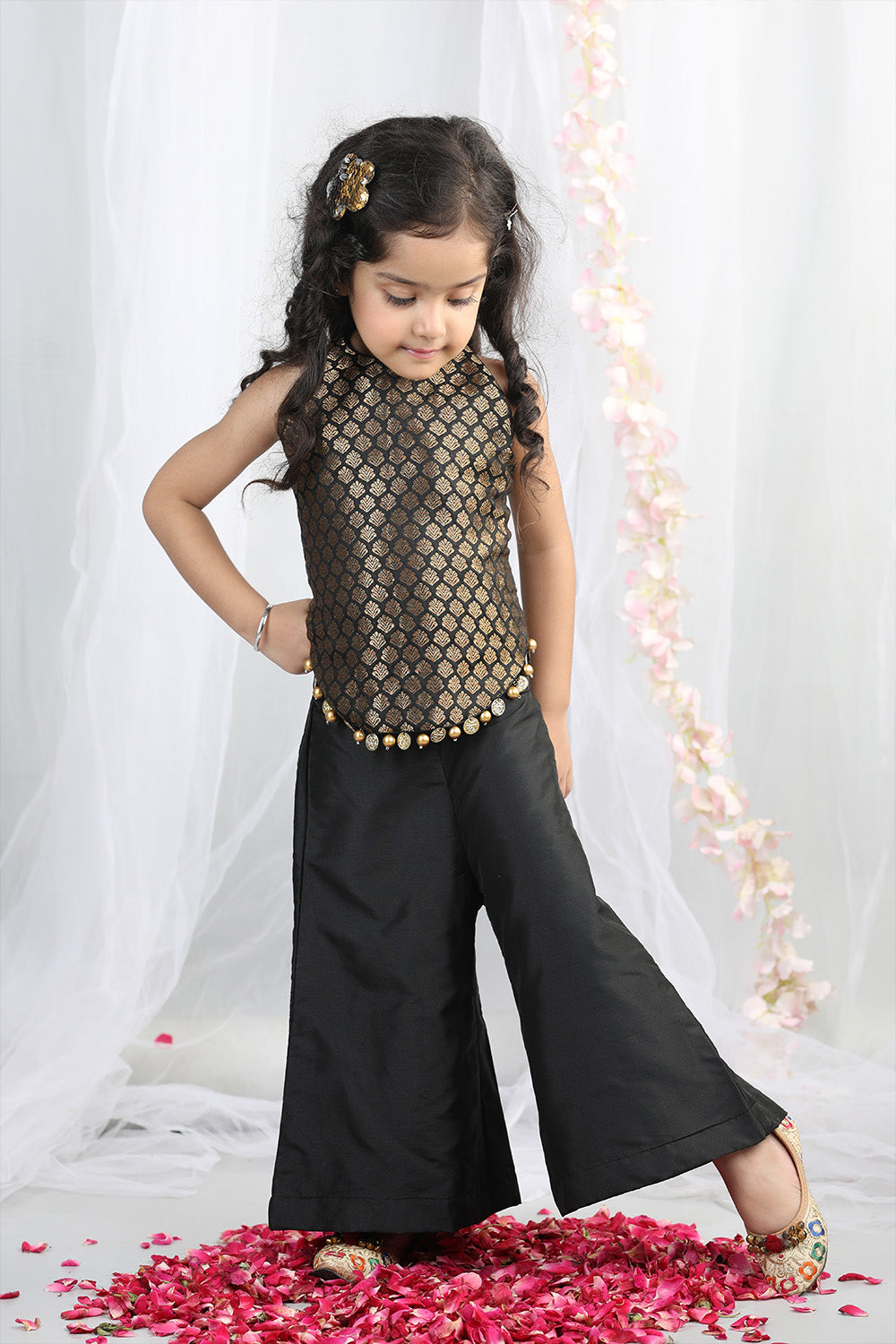 Black Silk Top With Plazzo Pants