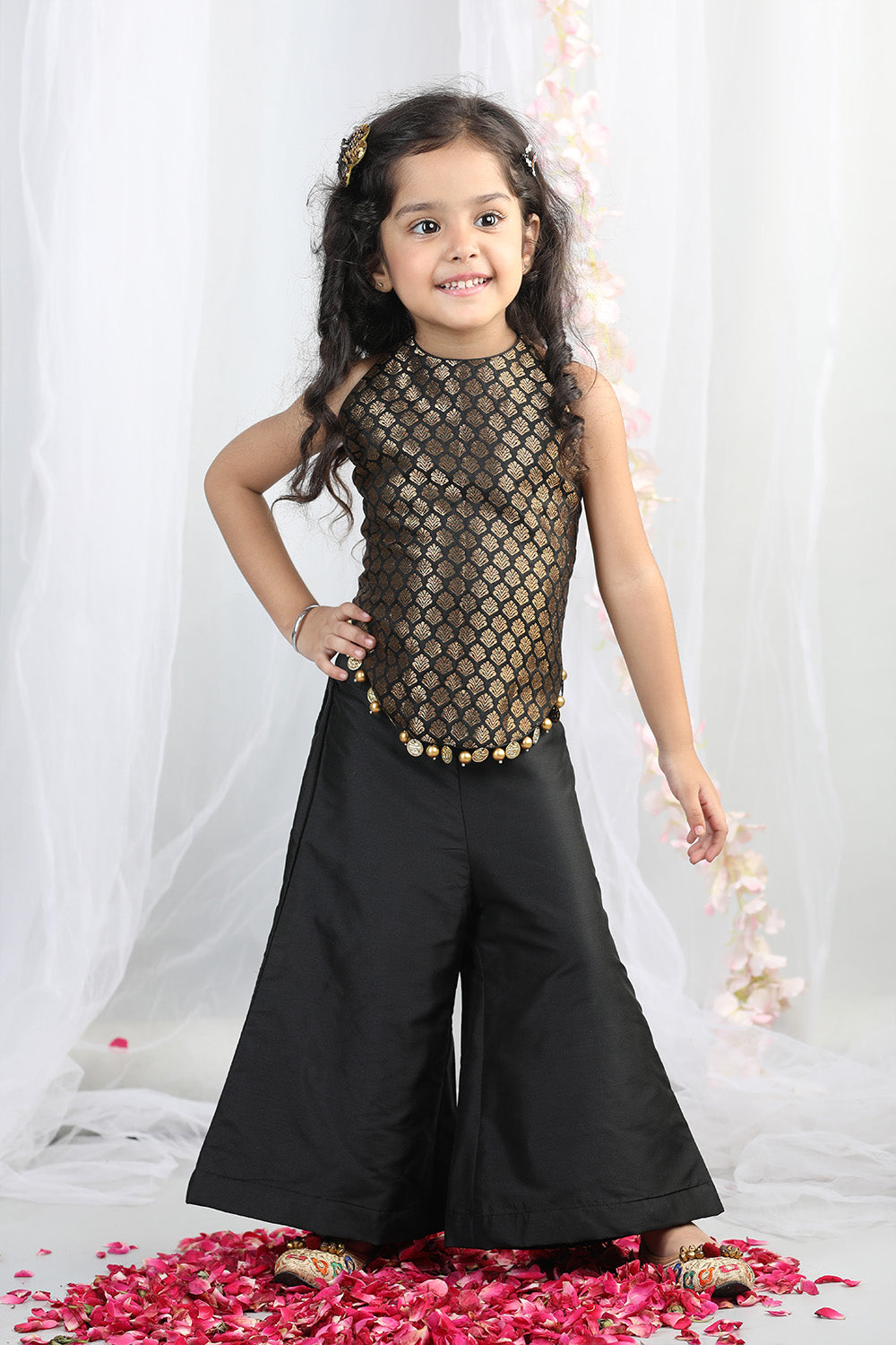 Black Silk Top With Plazzo Pants