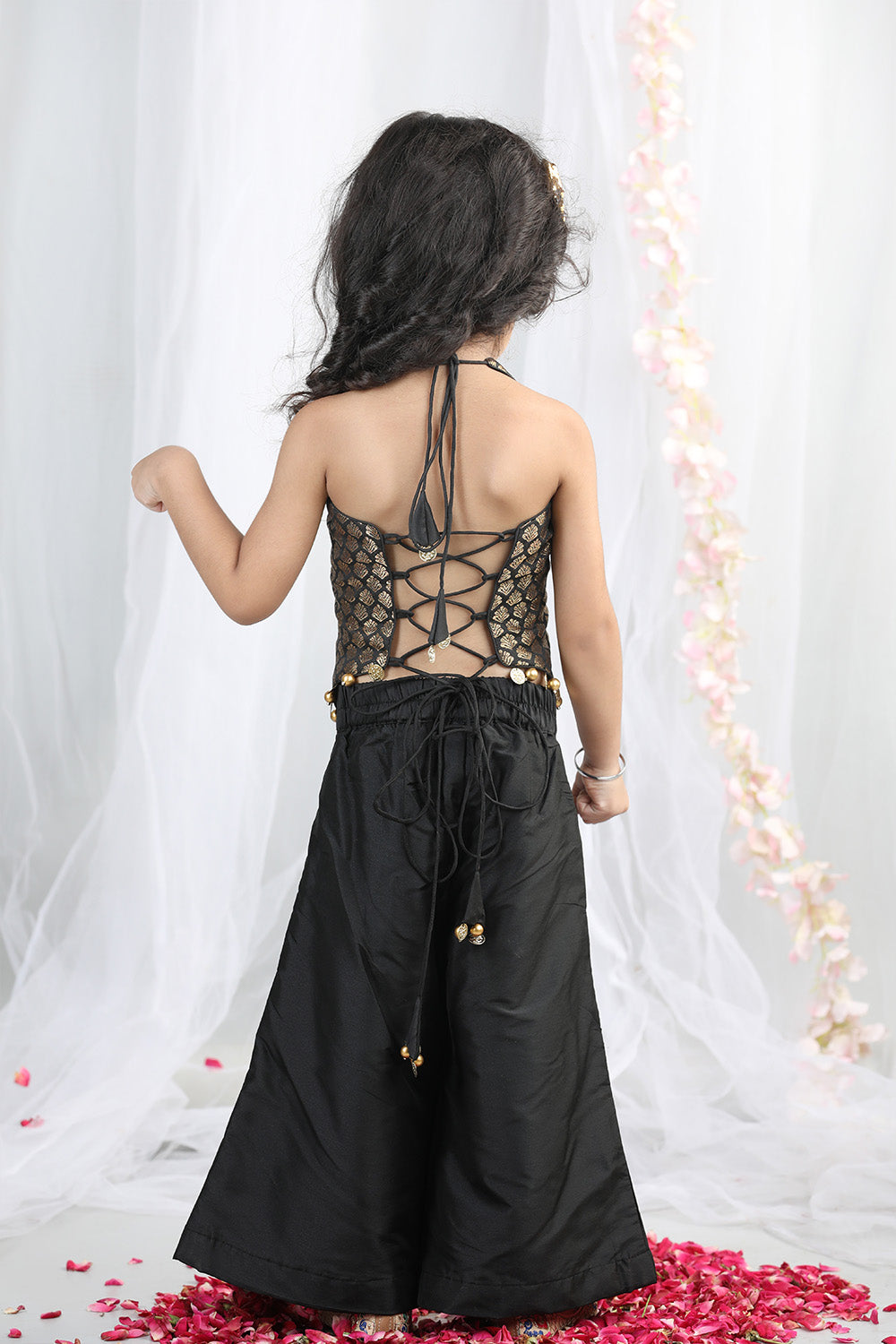 Black Silk Top With Plazzo Pants