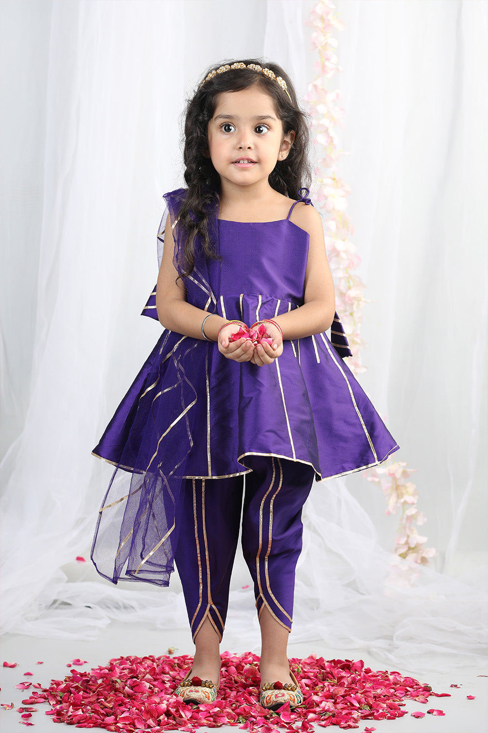 Purple Peplum Top With Tulip Pants