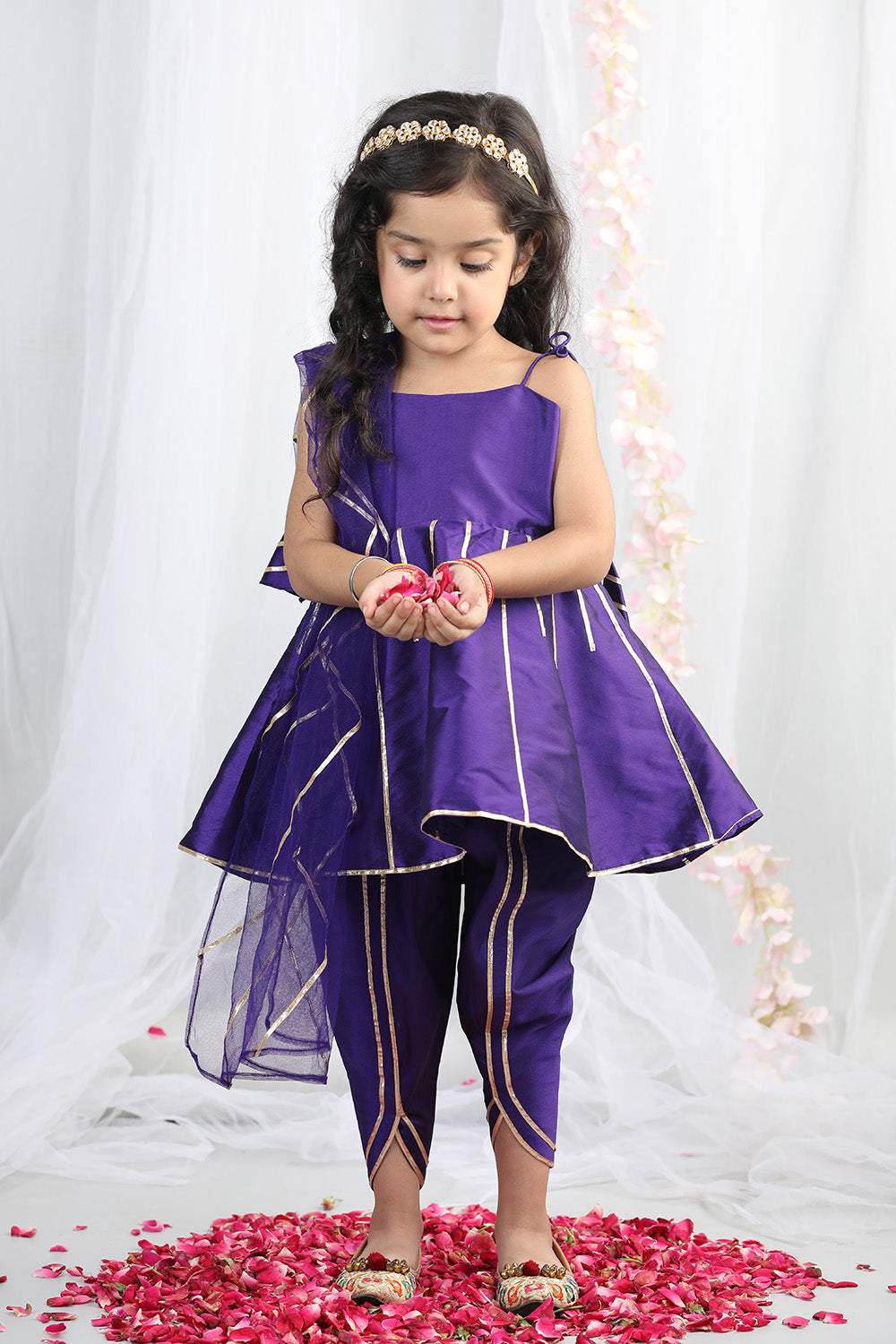 Purple Peplum Top With Tulip Pants