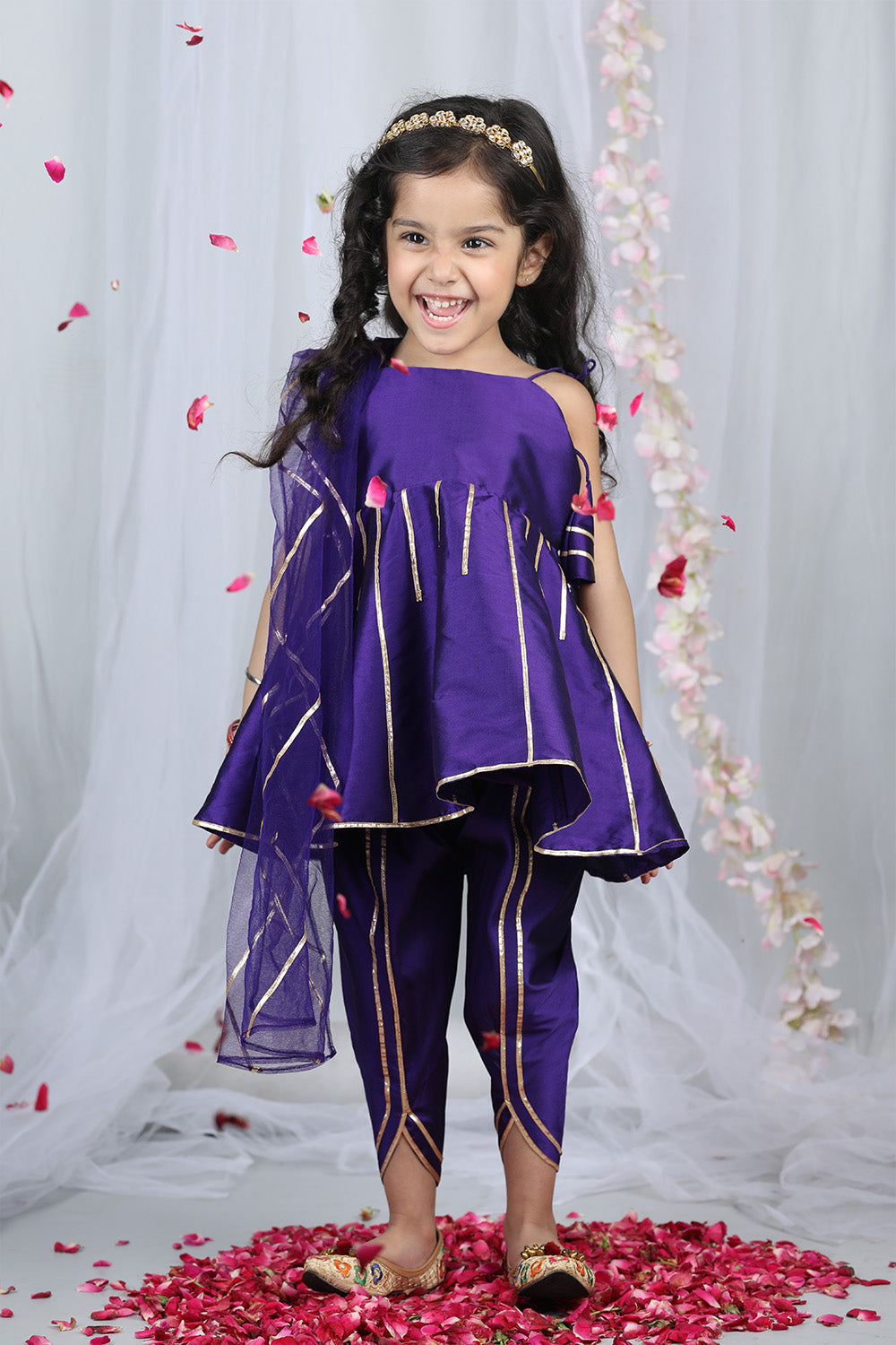 Purple Peplum Top With Tulip Pants