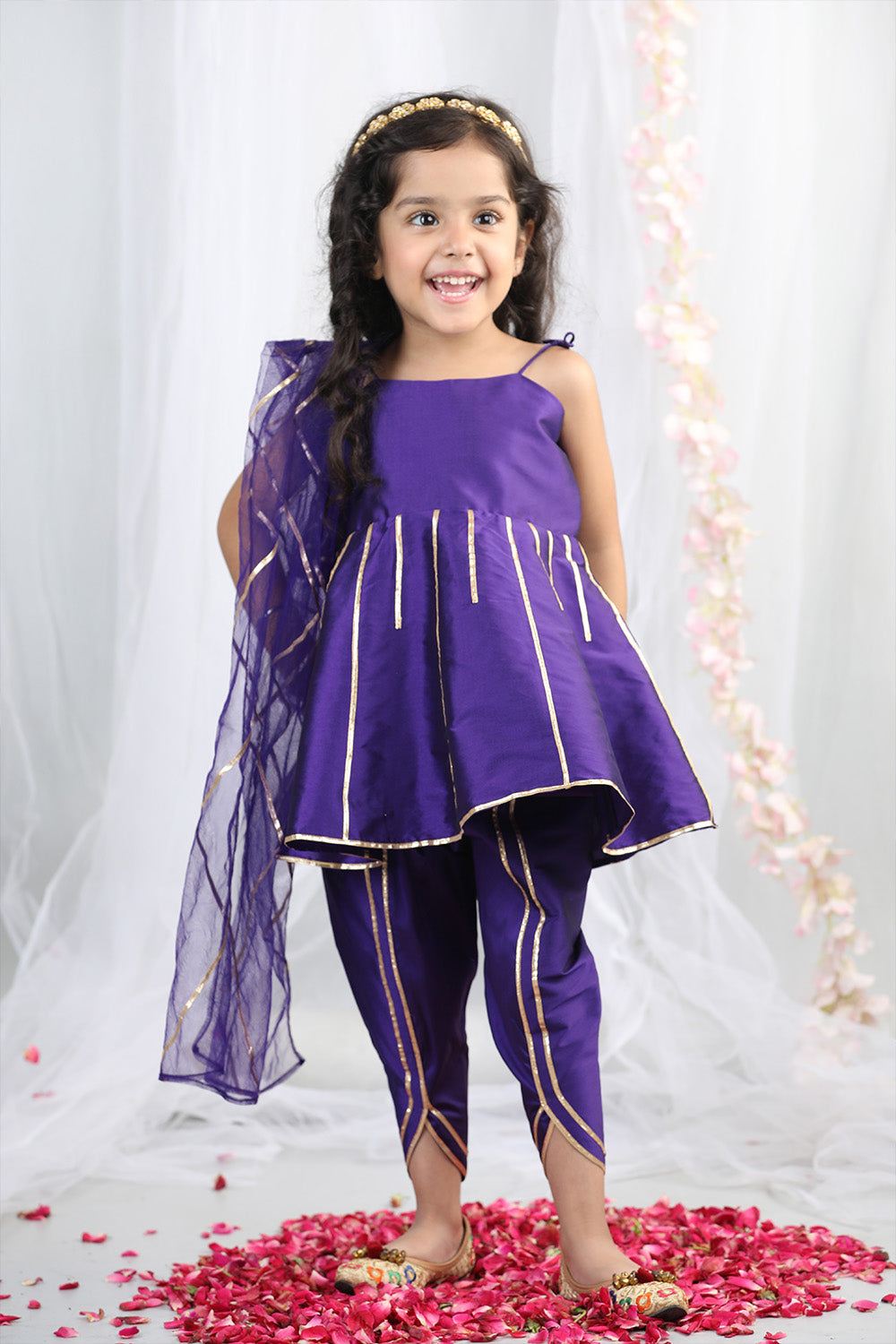 Purple Peplum Top With Tulip Pants
