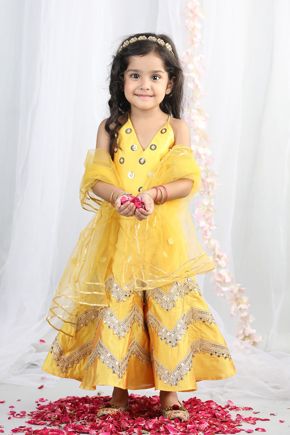 Yellow Embroidered Top With Plazzo & Dupatta