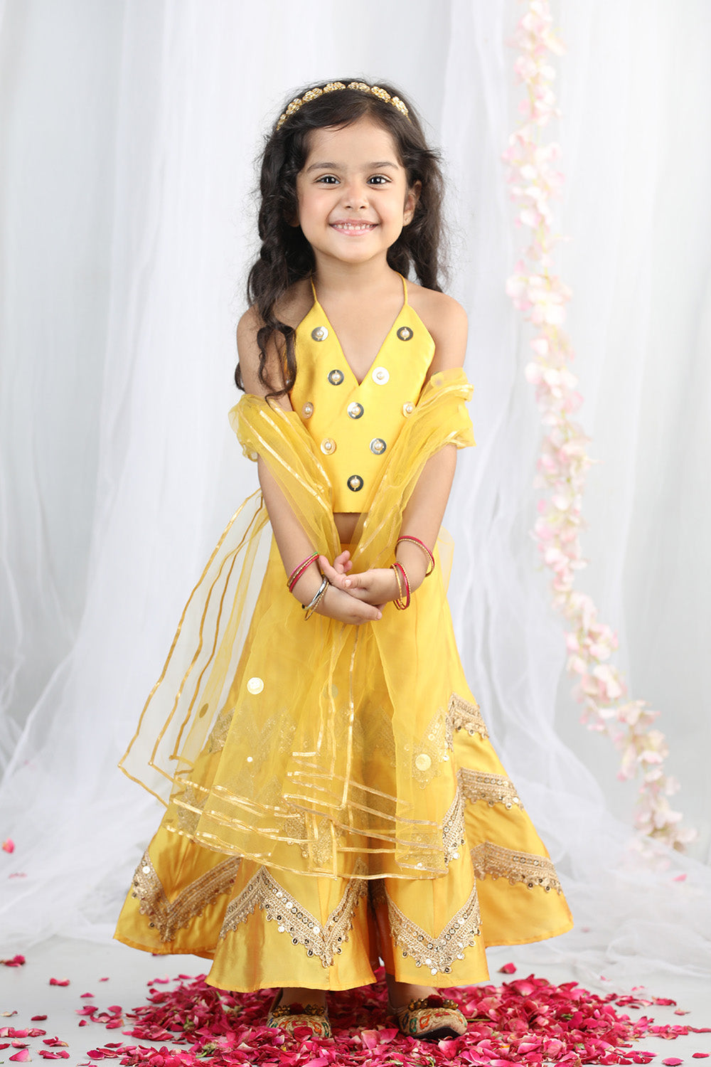 Yellow Embroidered Top With Plazzo & Dupatta