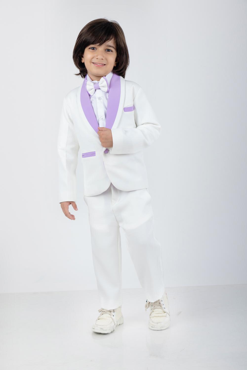 Boys Coat Pant Shirt & Bow Set With Stylish Lapel