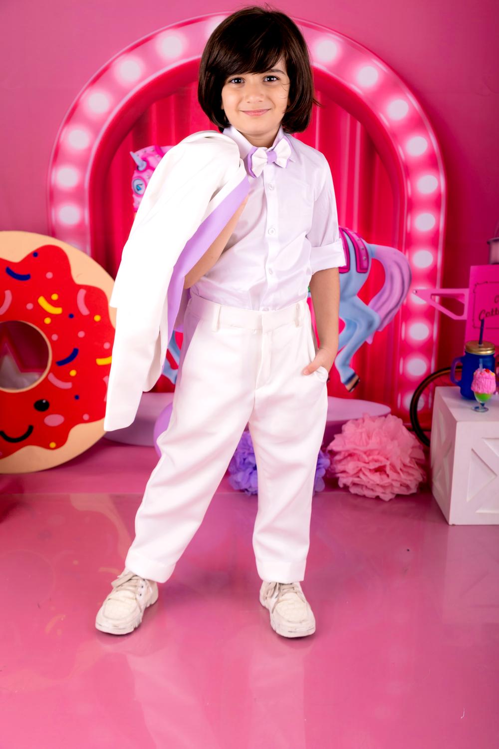 Boys Coat Pant Shirt & Bow Set With Stylish Lapel