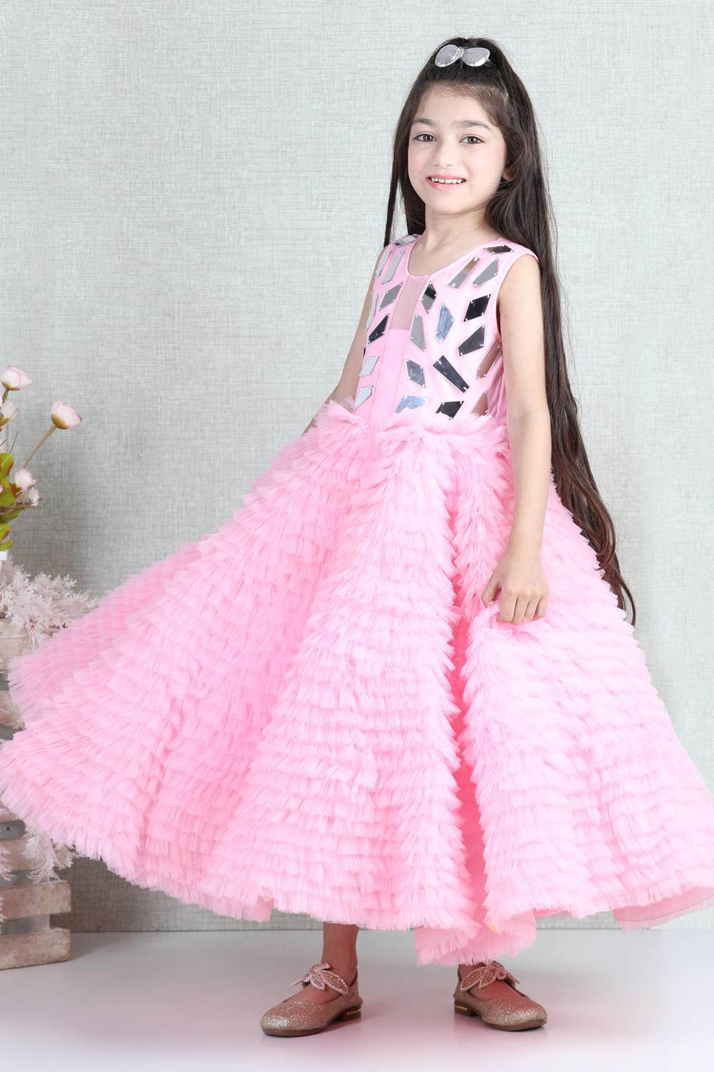 Net Tulle Dress With Acrylic Handwork On Umpire