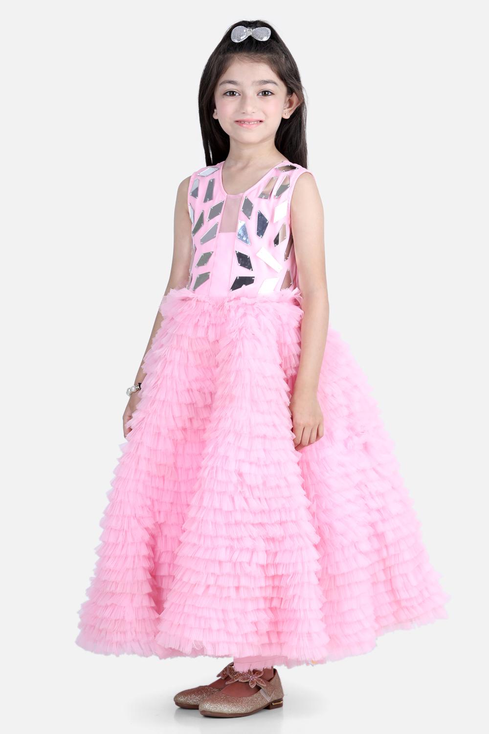 Net Tulle Dress With Acrylic Handwork On Umpire