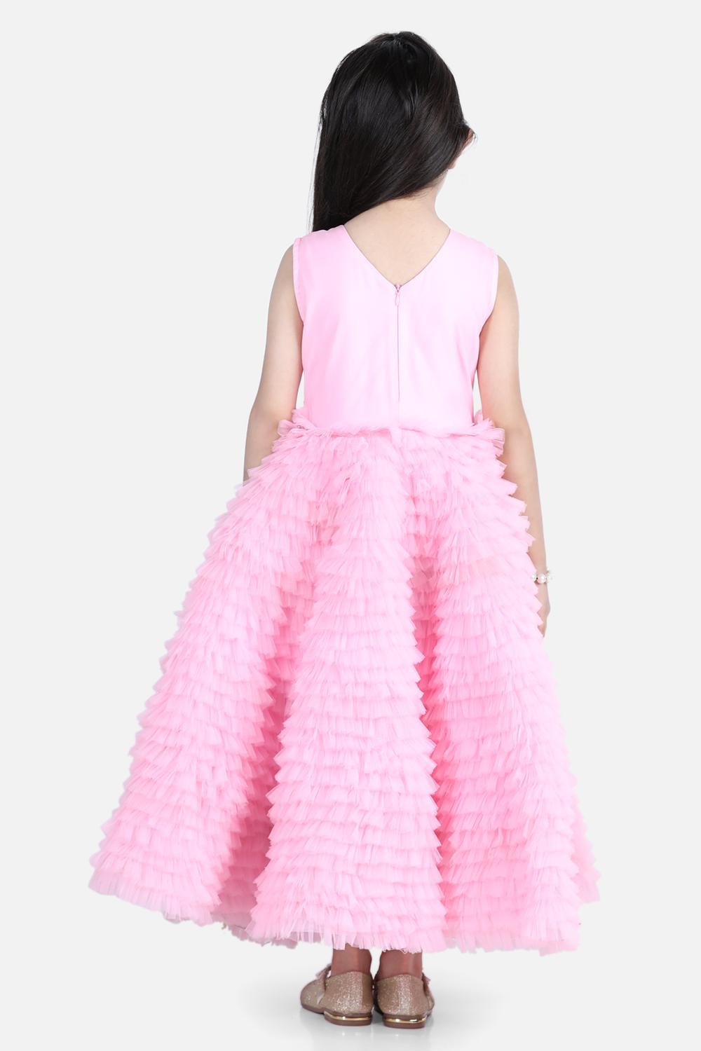 Net Tulle Dress With Acrylic Handwork On Umpire