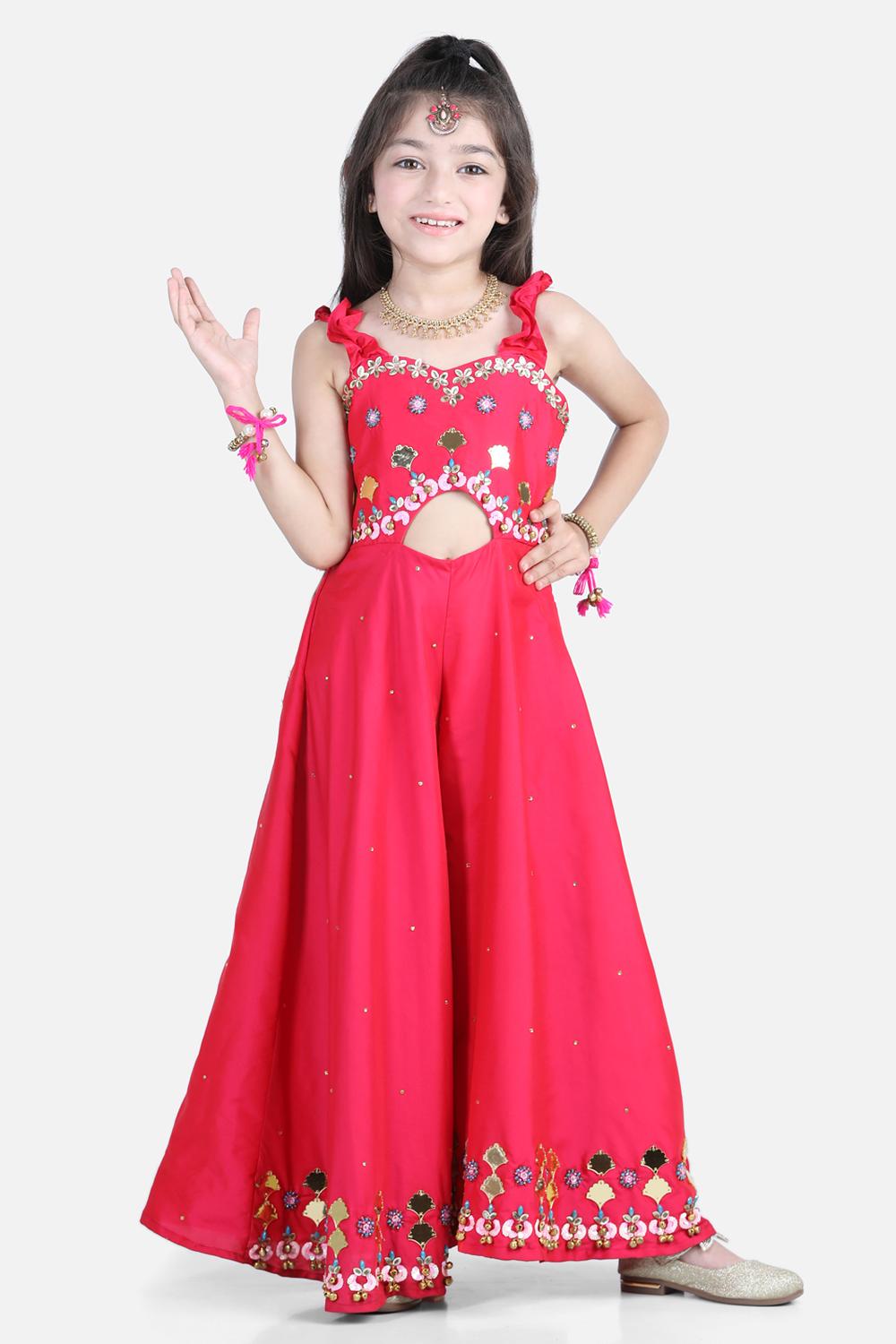 Silk Jumpsuit With Handwork On Empire And Bottom Flair