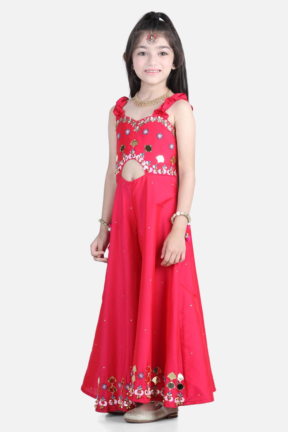 Silk Jumpsuit With Handwork On Empire And Bottom Flair