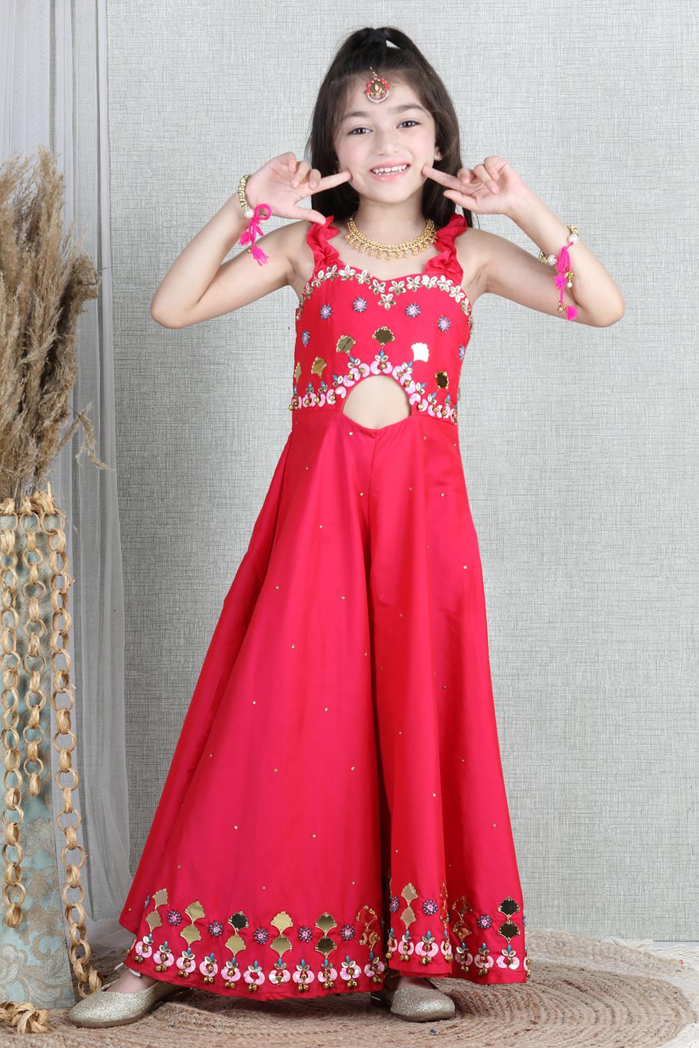 Silk Jumpsuit With Handwork On Empire And Bottom Flair