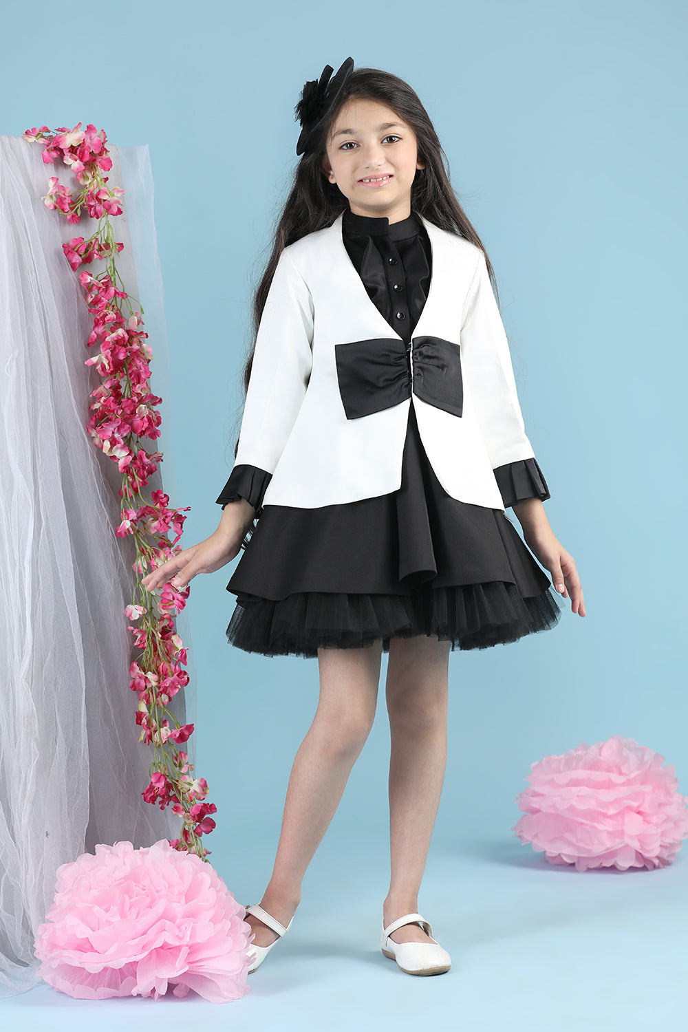 Black & White Girl Dress With Coat