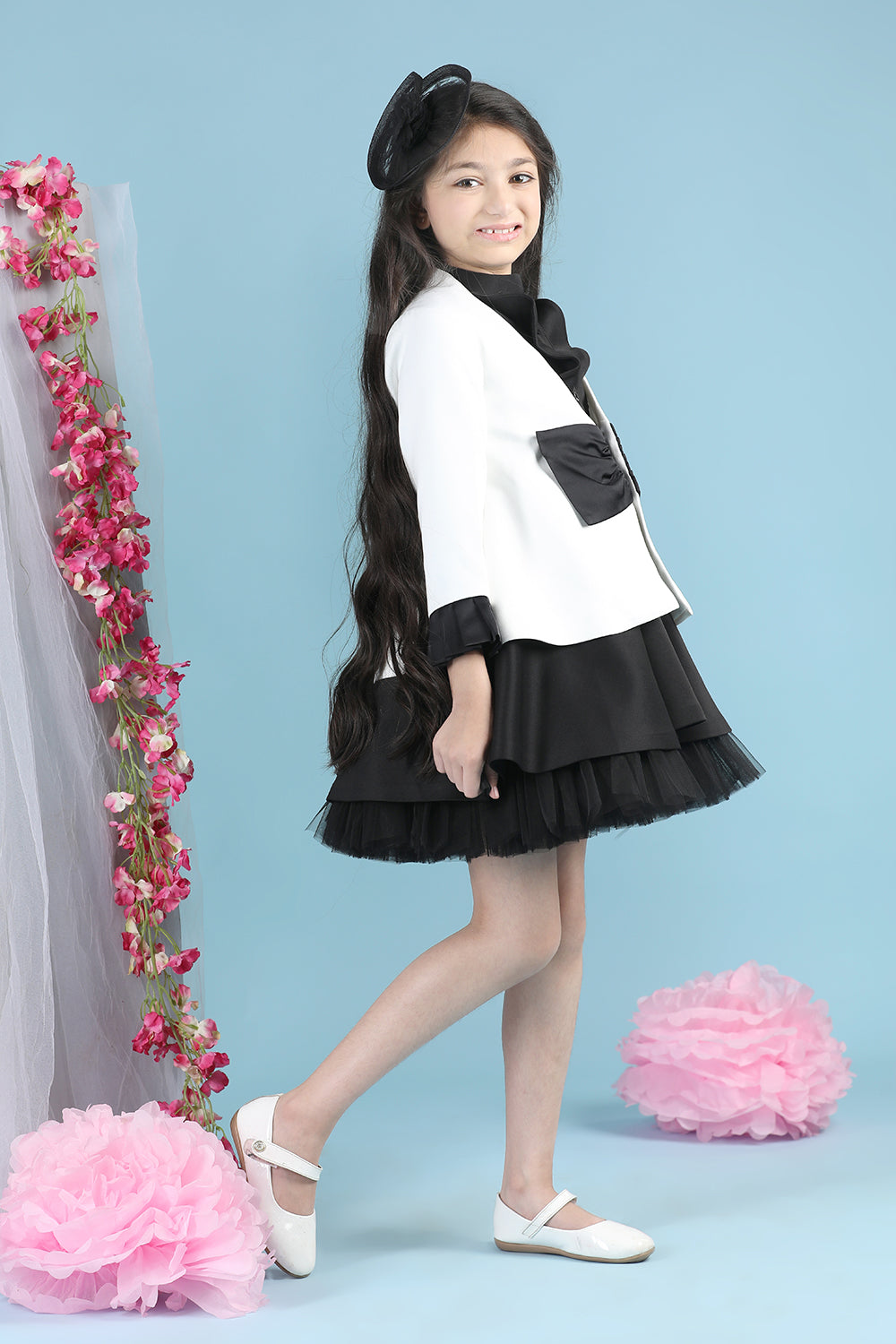 Black & White Girl Dress With Coat