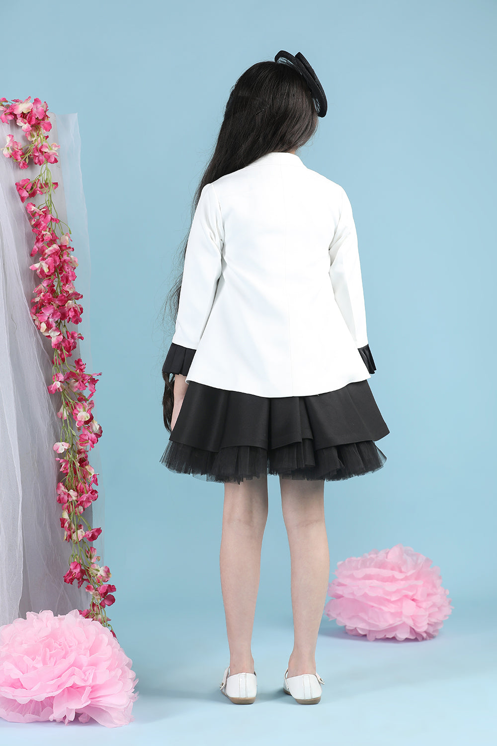 Black & White Girl Dress With Coat