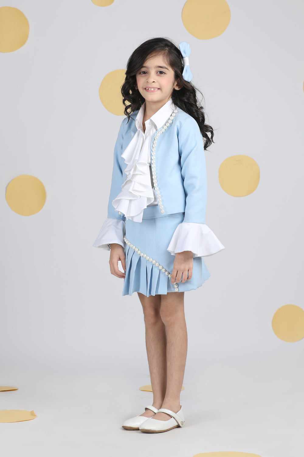 Coord Set With Pleated Skirt N Pearl Embroidery And Detailing On Cuff