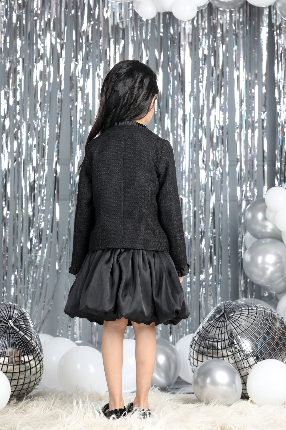 Tweed Coat With Bow N Balloon Skirt
