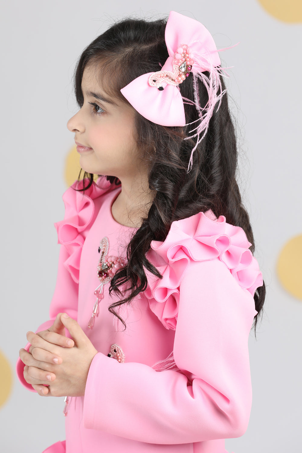 Dress With Tulles N Embroidered Flamingoes N Feathers