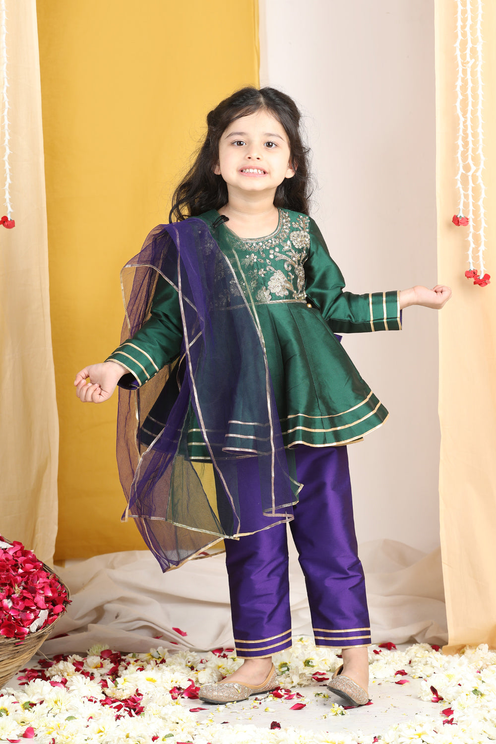 Peplum Suit With Embroidery On Yoke