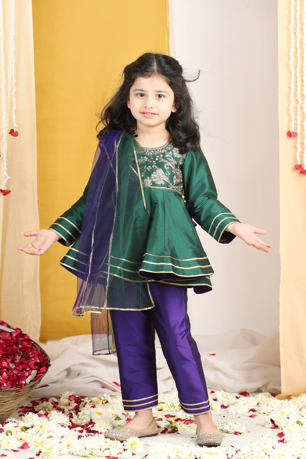 Peplum Suit With Embroidery On Yoke
