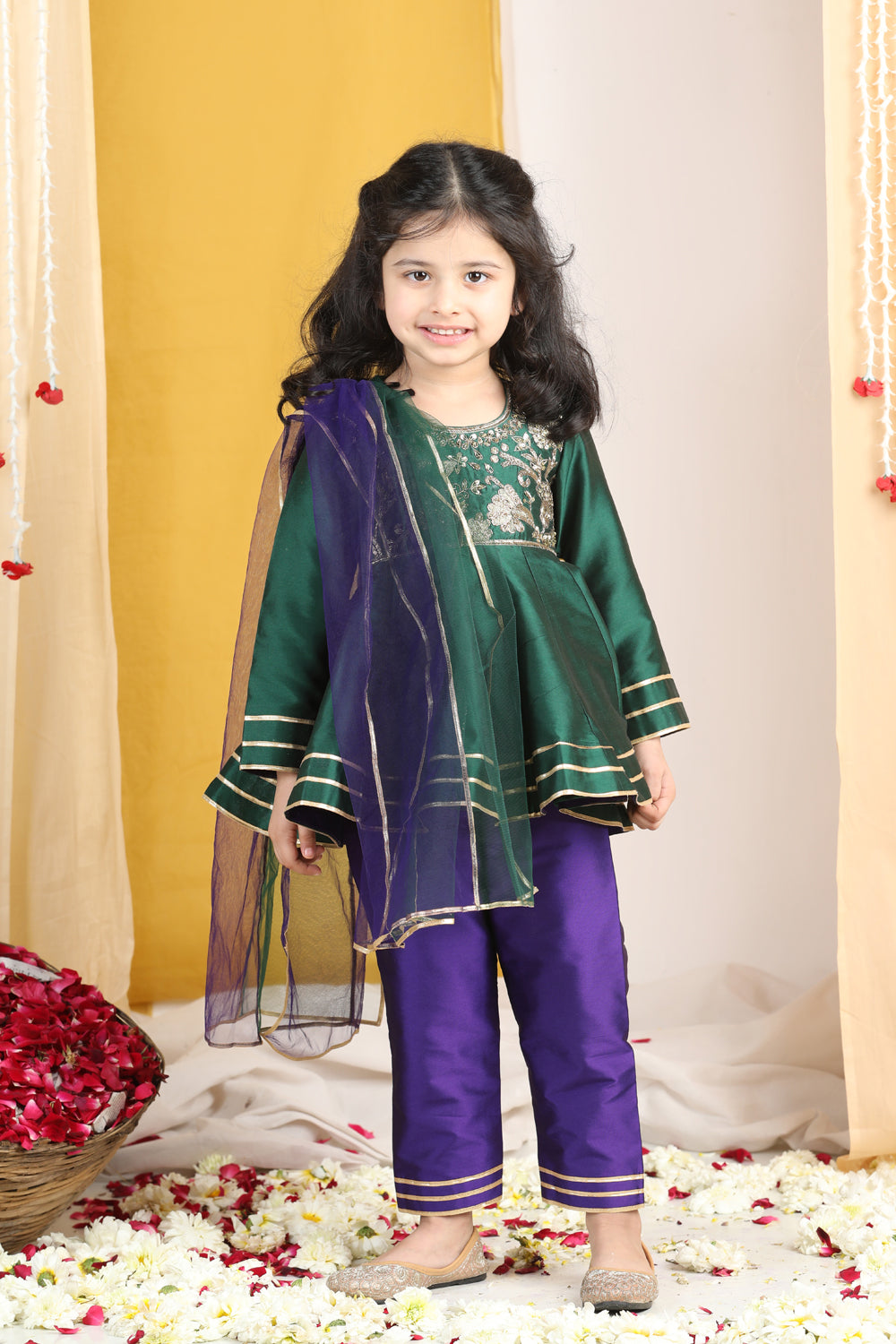 Peplum Suit With Embroidery On Yoke