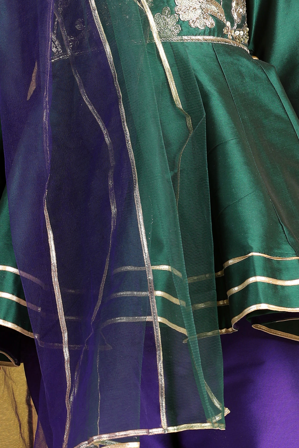 Peplum Suit With Embroidery On Yoke