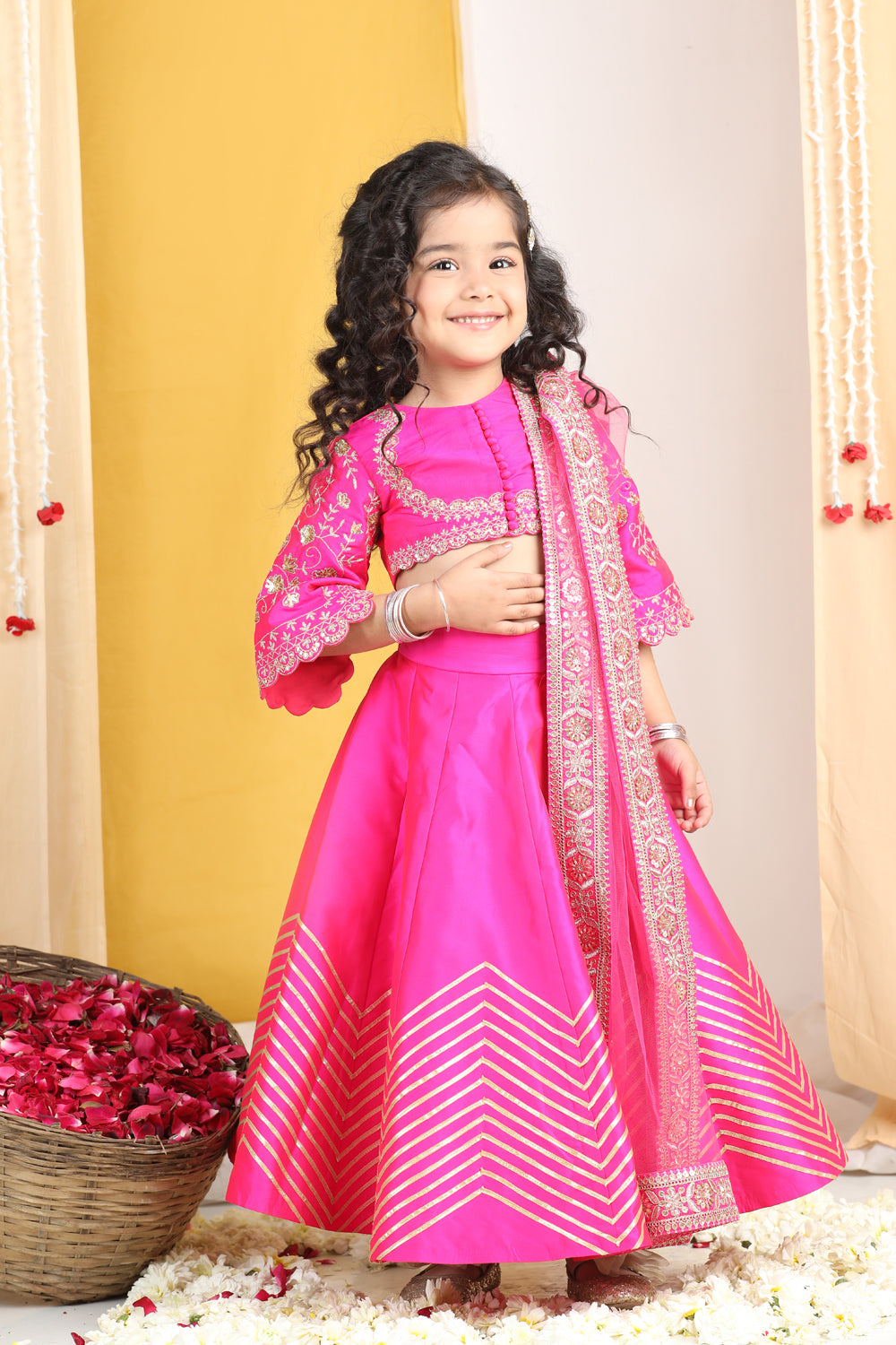 Zari Embroidery With Sequence Work On Blouse N Gota Detailing On Lehanga