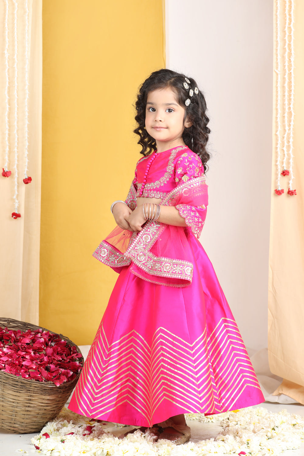 Zari Embroidery With Sequence Work On Blouse N Gota Detailing On Lehanga