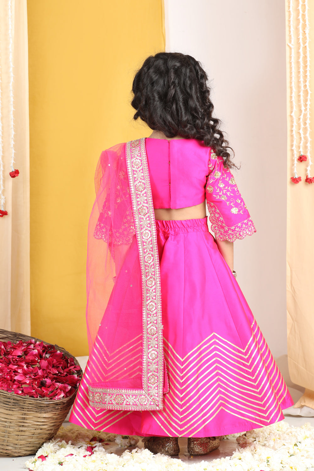 Zari Embroidery With Sequence Work On Blouse N Gota Detailing On Lehanga