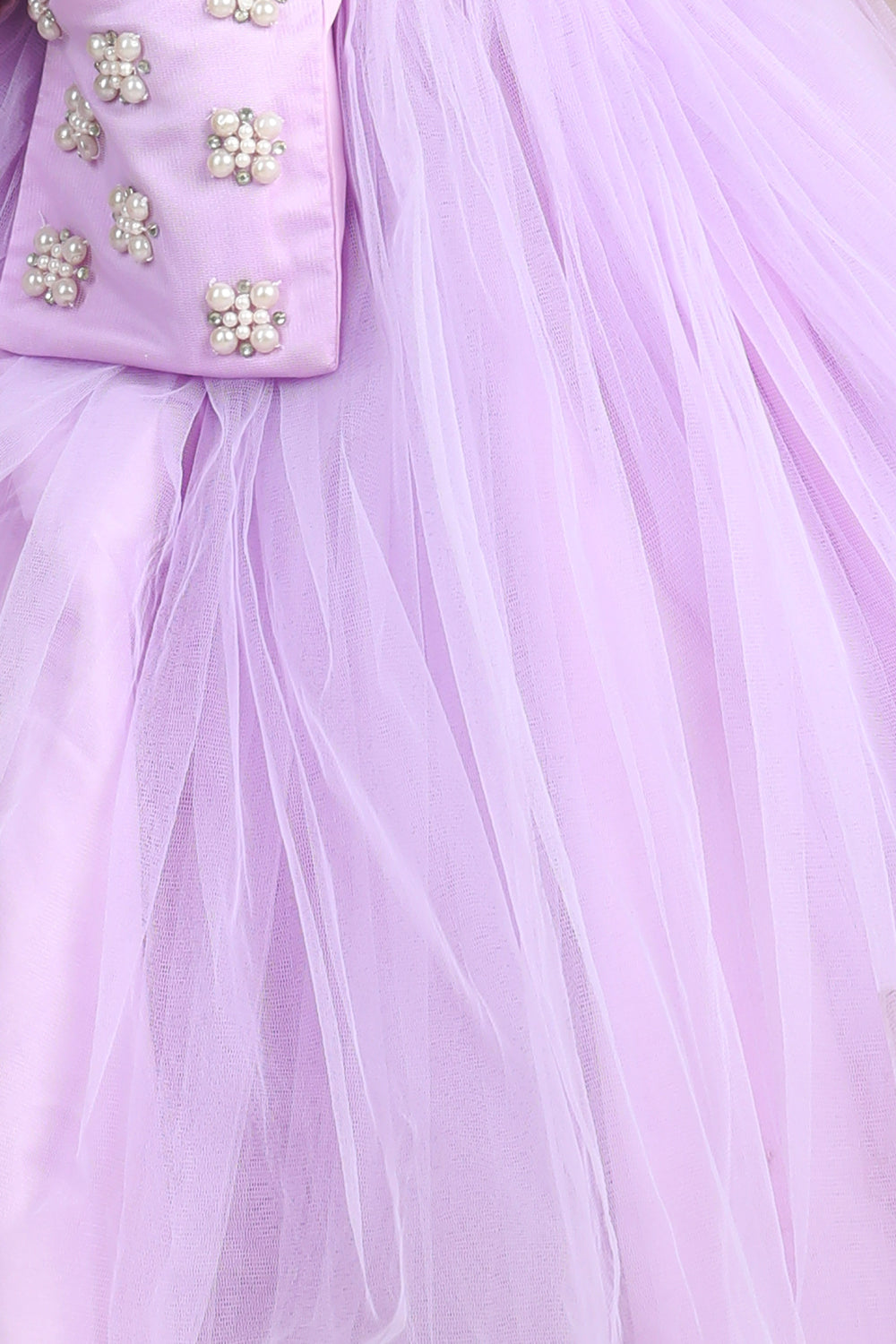 Pearl N Swaroski Work On Blouse N Lehanga Belt With Net Flare Lehanga