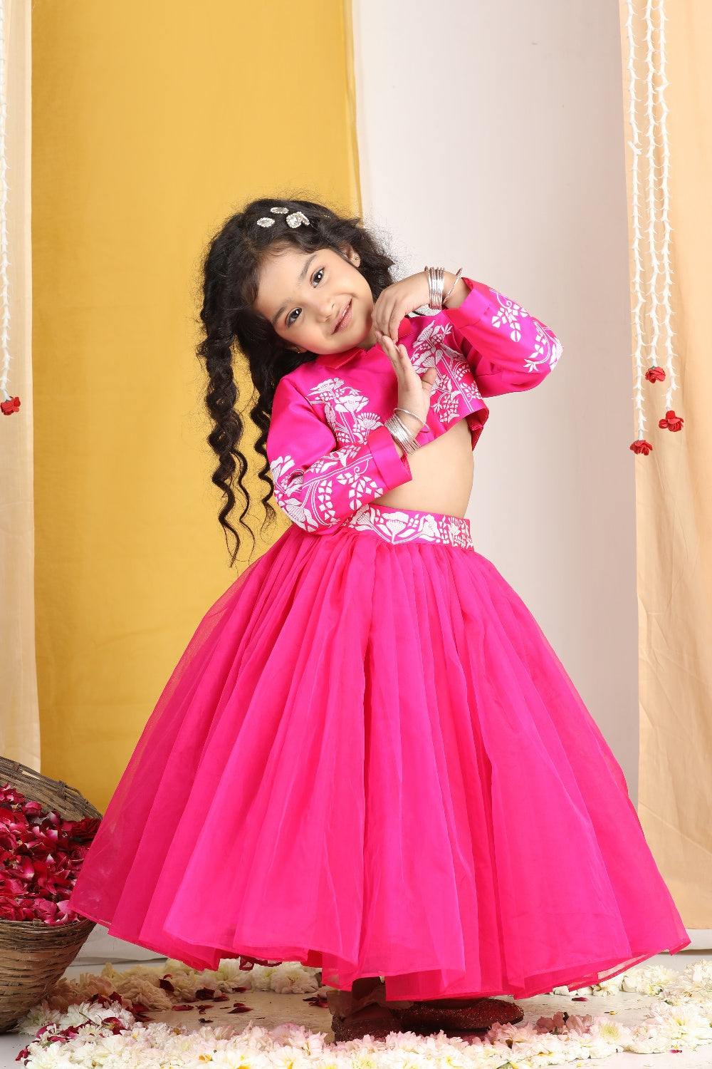 Thread Embroidery Blouse With Net Flair Lehanga