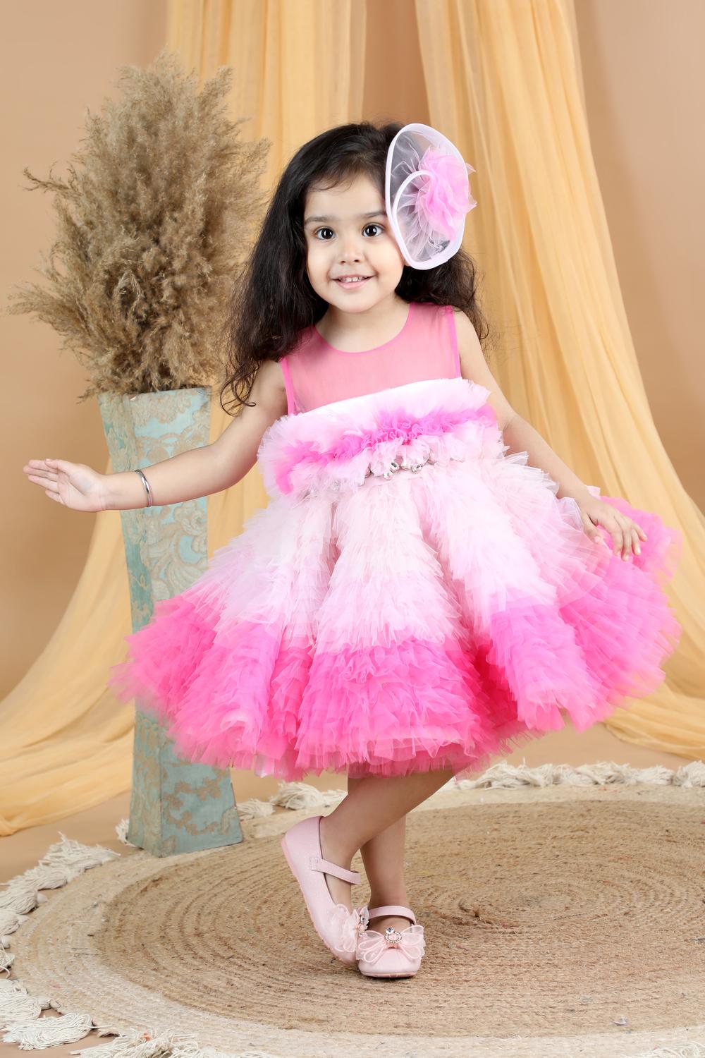 Knee Length Dress With Ombre Tulles