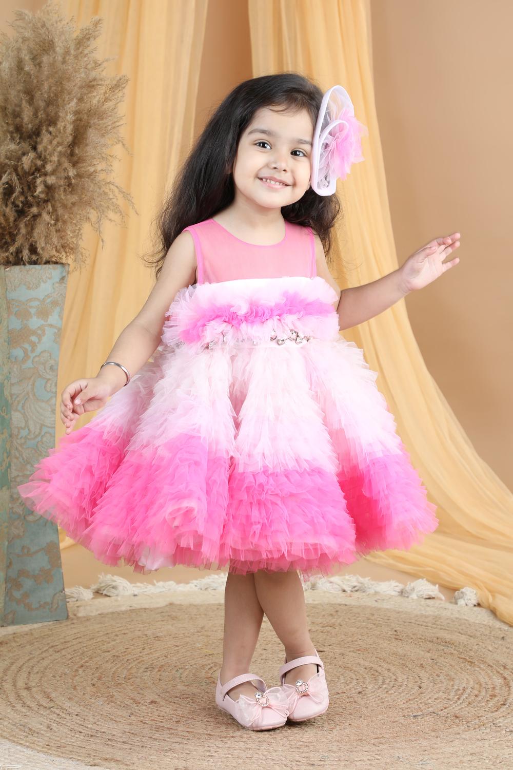 Knee Length Dress With Ombre Tulles