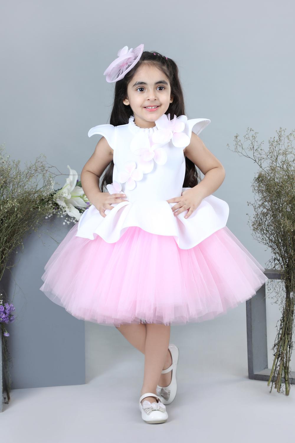 White Dress With 3D Flowers