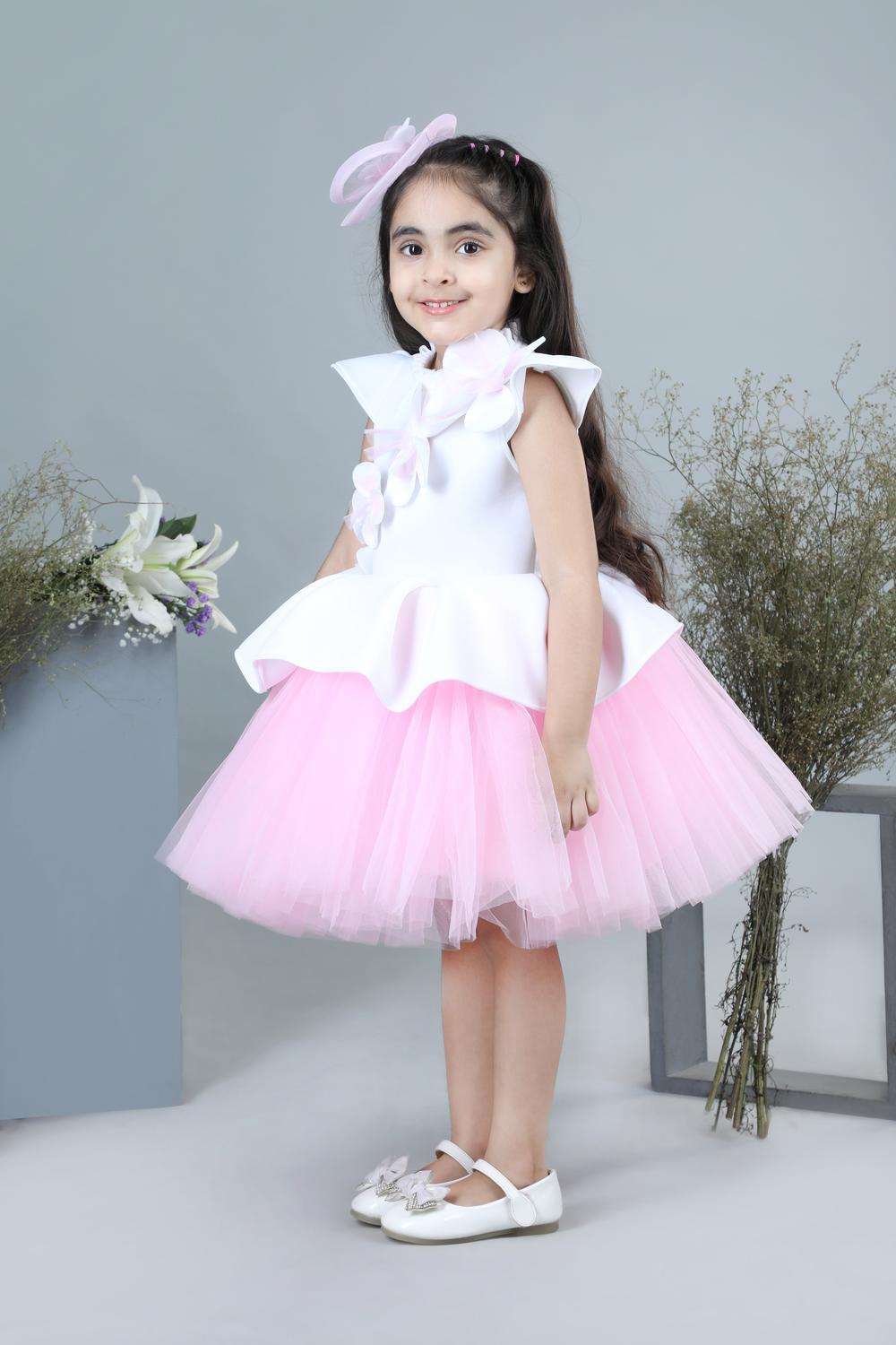 White Dress With 3D Flowers