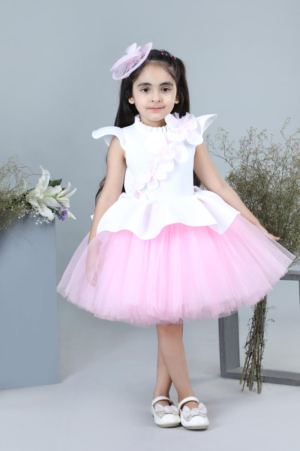 White Dress With 3D Flowers