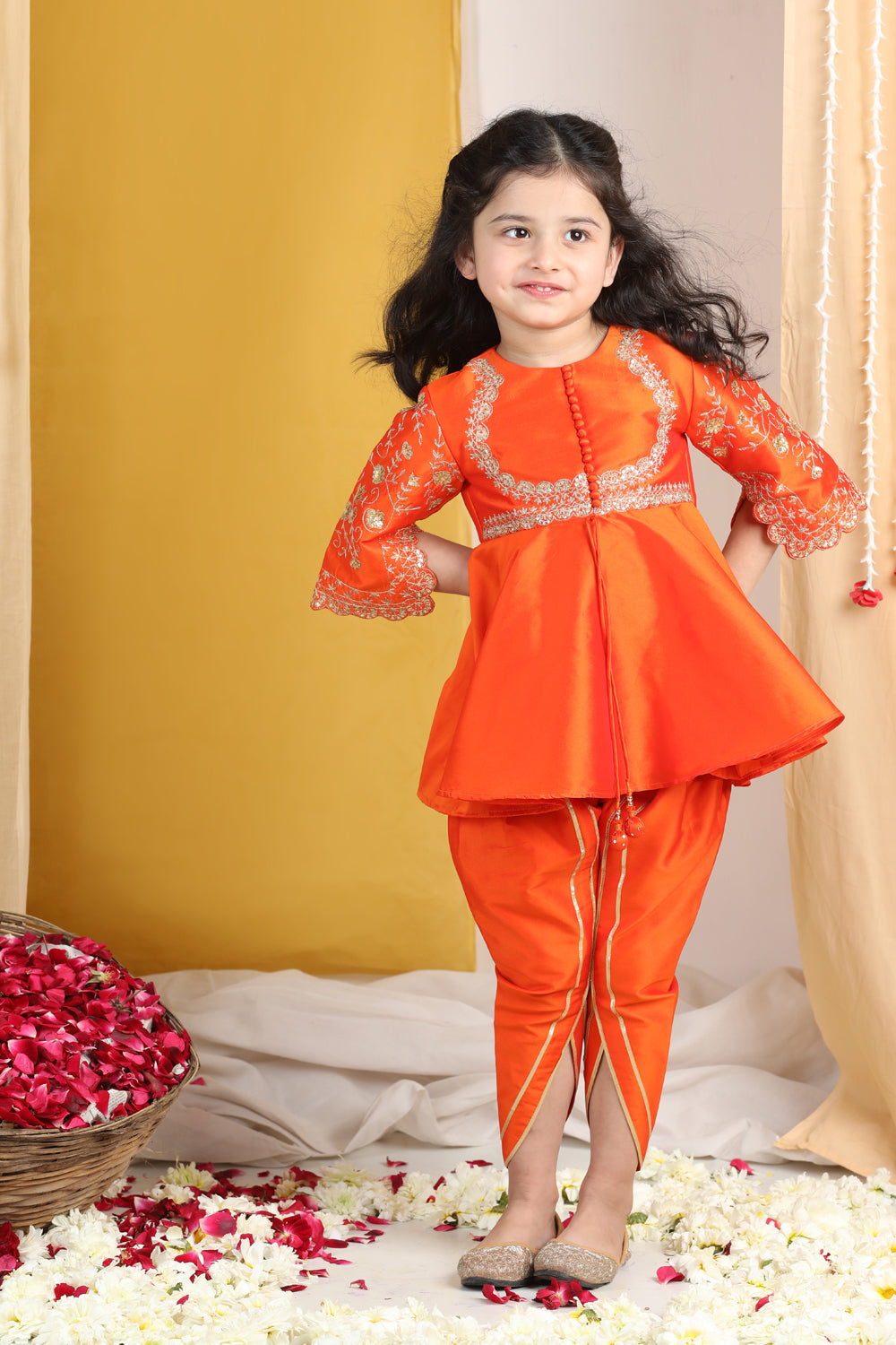 Girl Peplum Suit With Embroidery