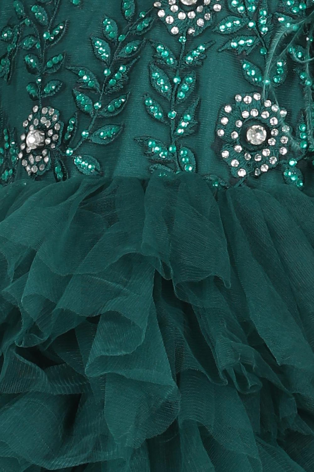 Tuelle Dress With  Thread Embroidery And Swarovski Embellished Empire