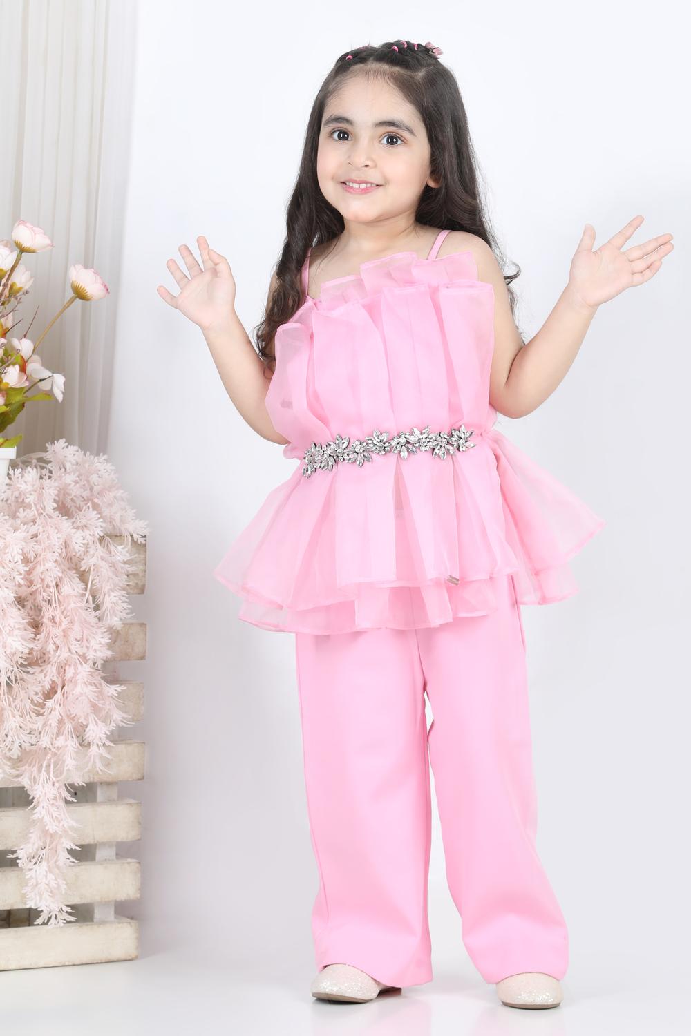 Organza Top Embellished With Swarovski Broach And Matching Pants