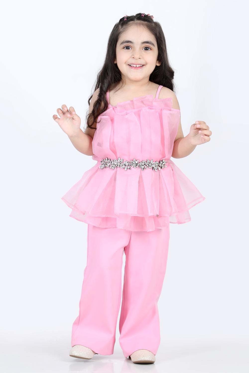 Organza Top Embellished With Swarovski Broach And Matching Pants