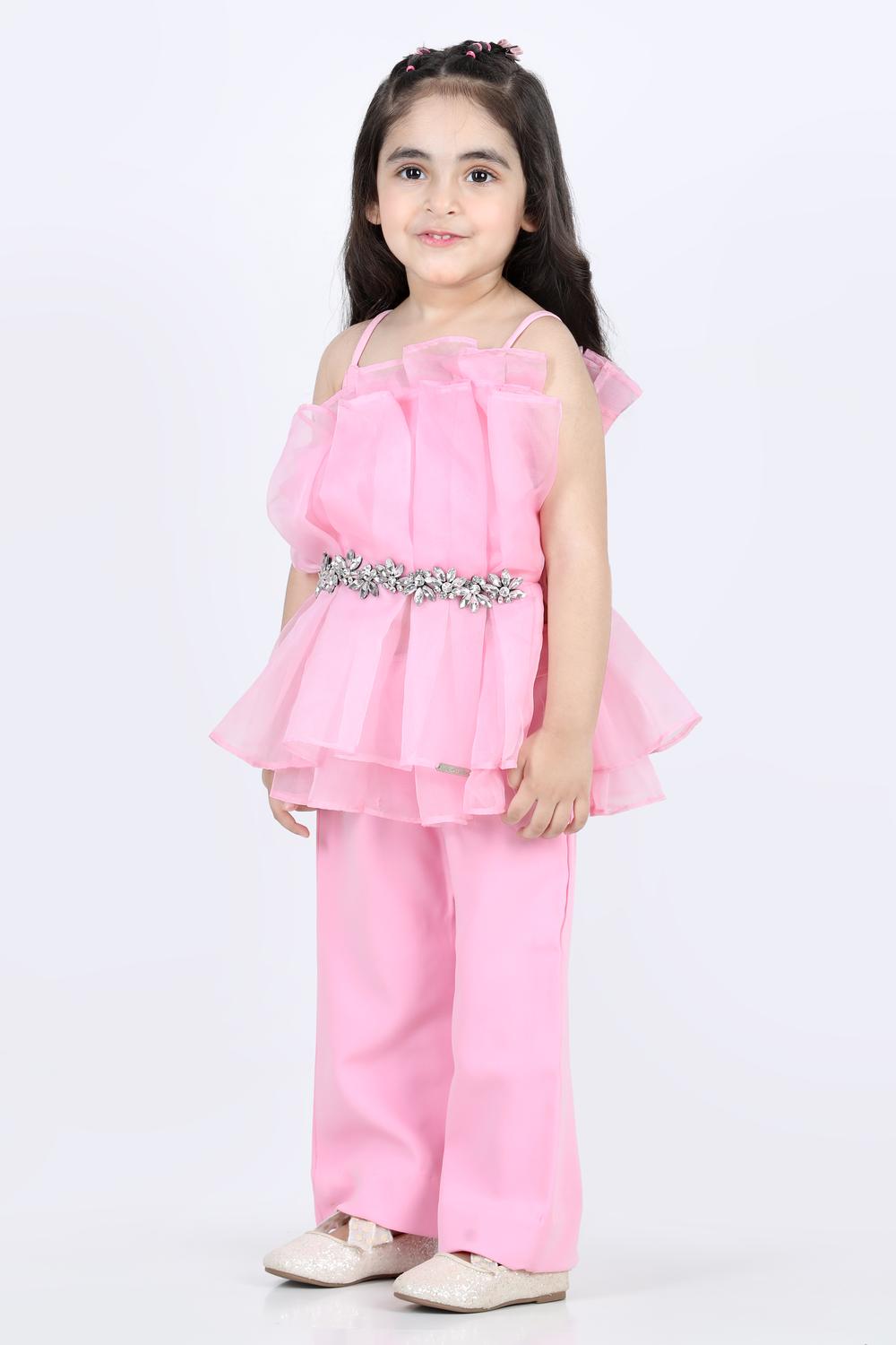 Organza Top Embellished With Swarovski Broach And Matching Pants