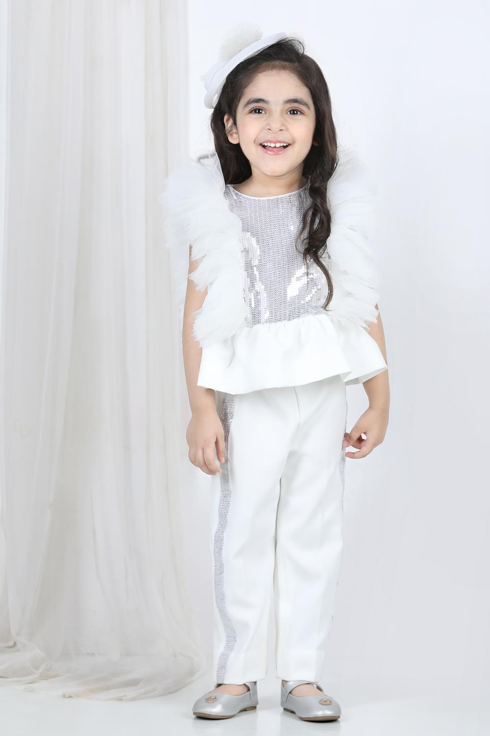 Peplum Top And Pants With Sequin Detailing On Empire And Pants