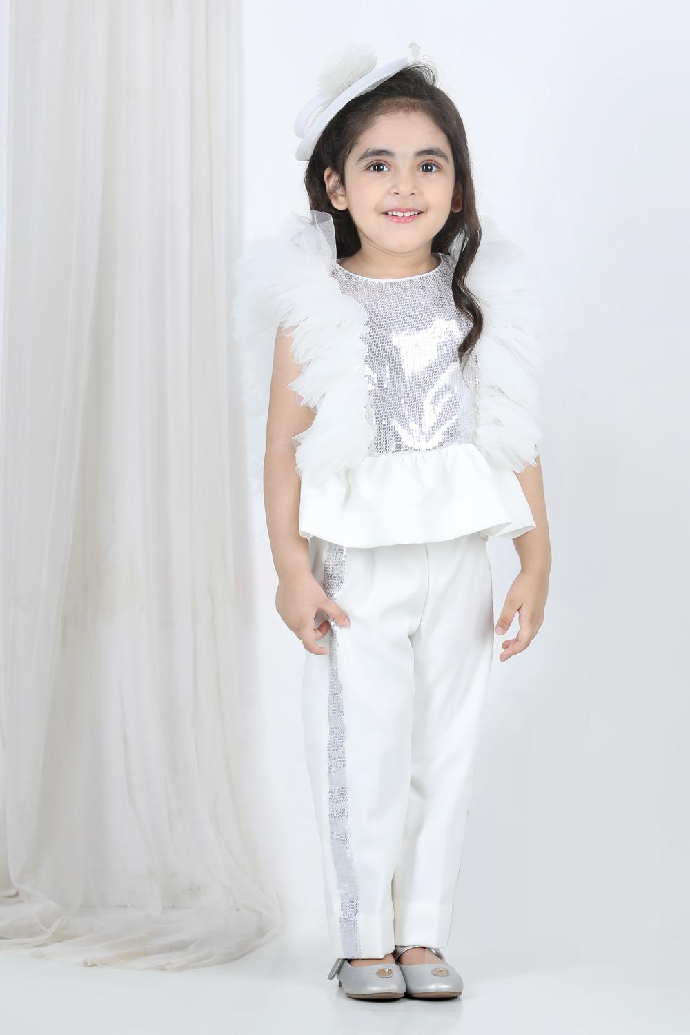 Peplum Top And Pants With Sequin Detailing On Empire And Pants