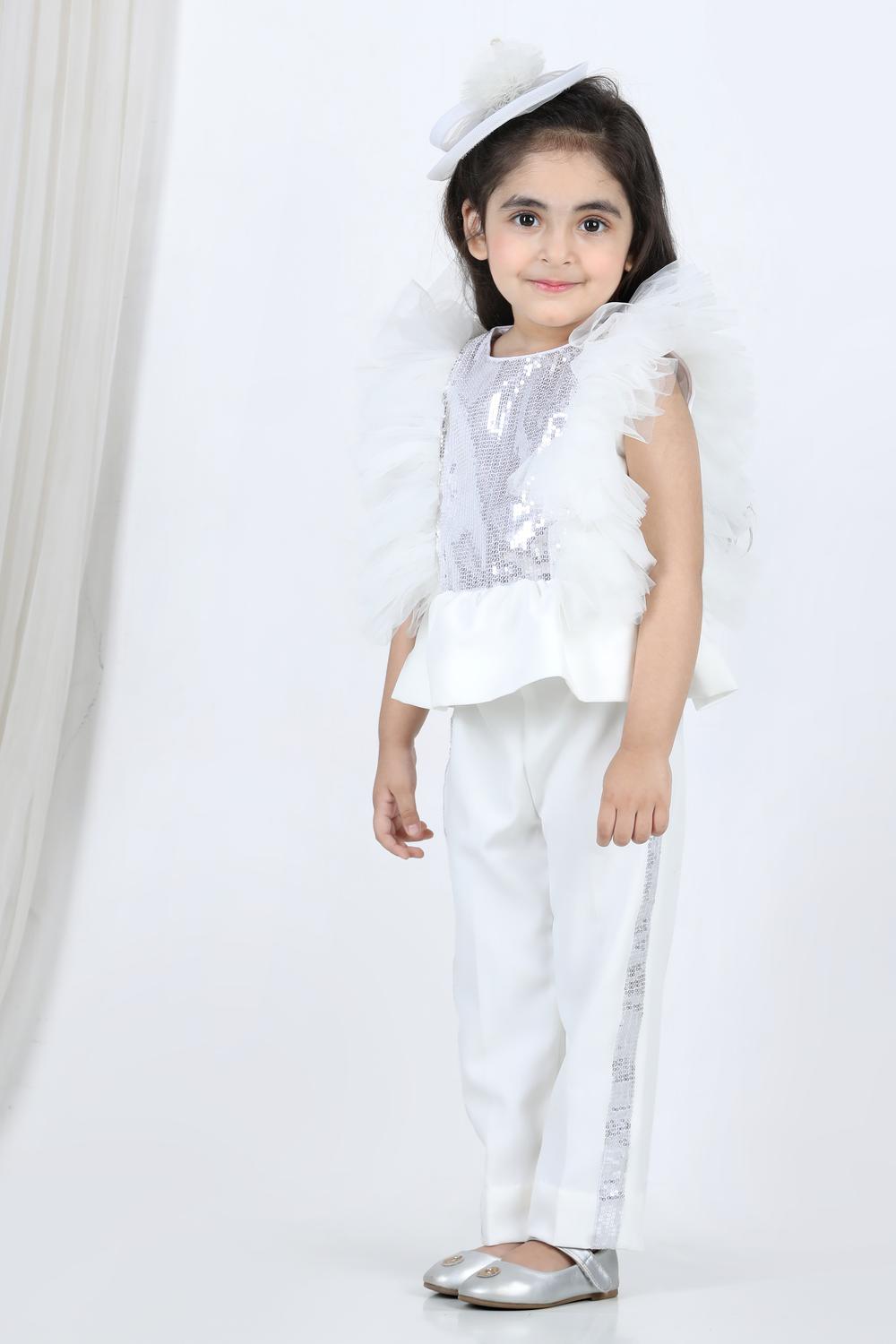 Peplum Top And Pants With Sequin Detailing On Empire And Pants