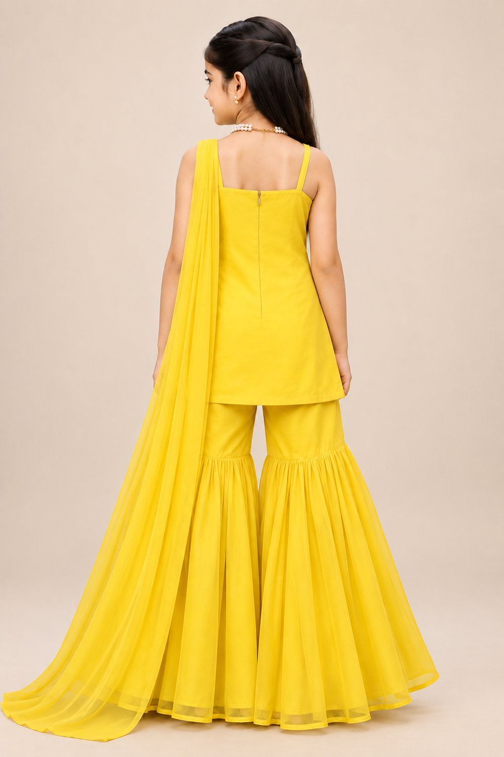 Vibrant Yellow Floral Hand Embroidered Suit Paired With Gharara N Embellished Dupatta