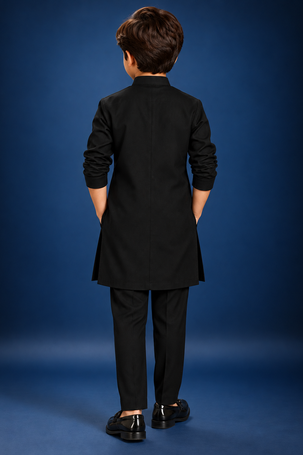 A Classic Black Kurta Pajama With Beautiful Embroidered Motif