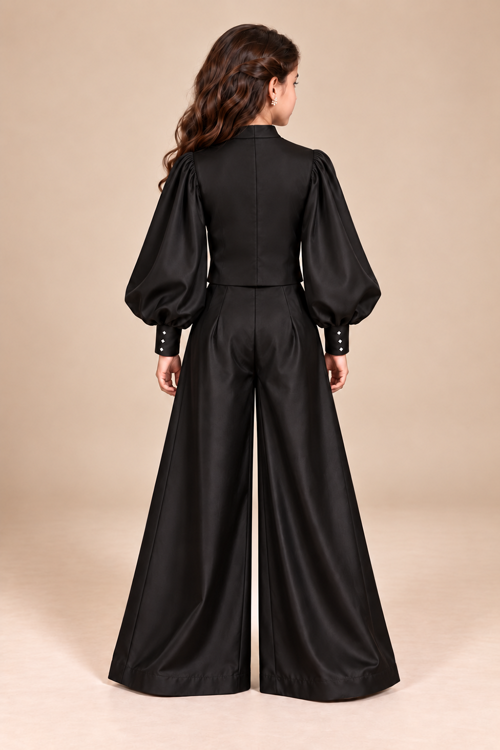 Black Indo Western Set With Statement Embroidered Jacket With Voluminous Sleeves